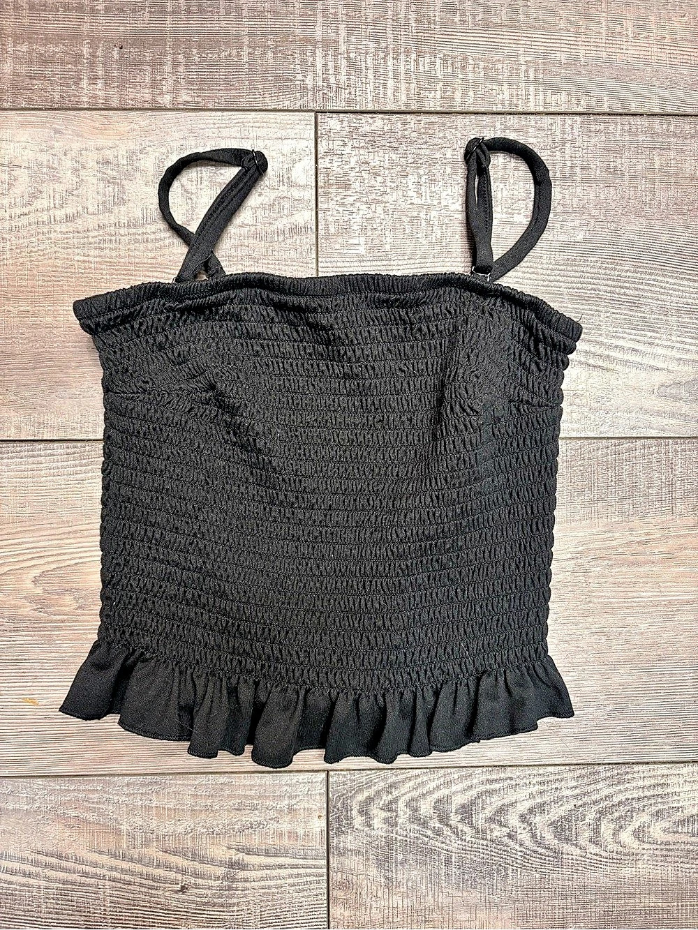Everyday by Urban Outfitters Black Smocked Ruffle Crop Top Size XS Like New